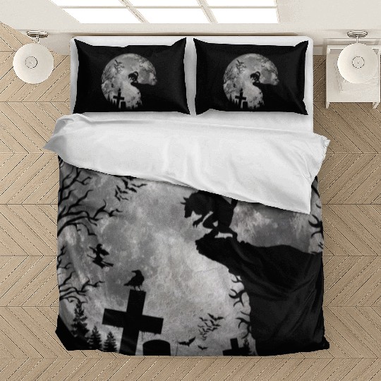 Halloween Werewolf Full Moon Bats and Black trick Bedding Sets
