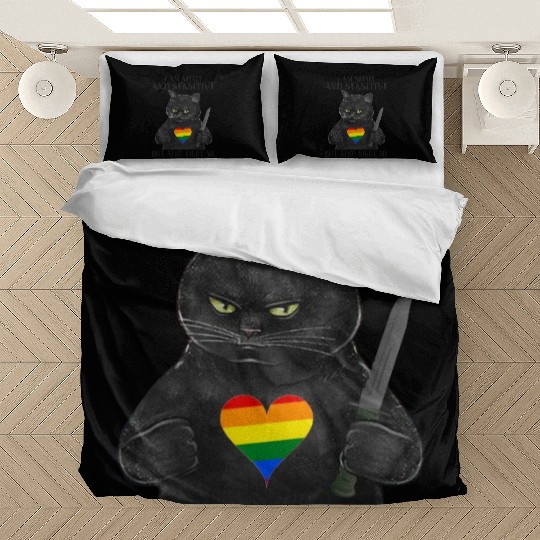 LGBT Black Cat Knife Rainbow Heart Gay Pride Flag Bedding Sets