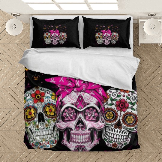 Sugar Skull In October We Wear Pink Breast Cancer Bedding Sets