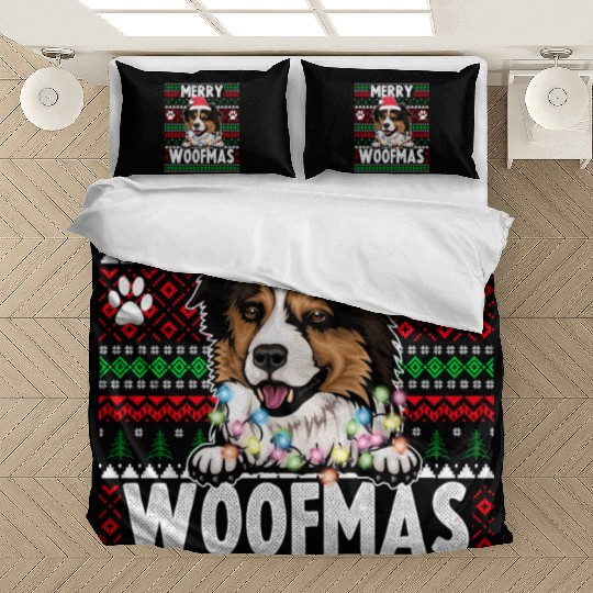 Border Miniature Shepherd Christmas Pajama Bedding Sets