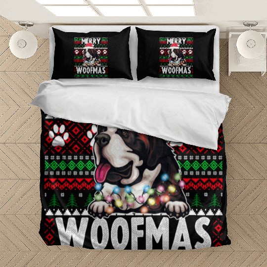 Saint Bernard Christmas Lights Pet Lovers Xmas Paj Bedding Sets
