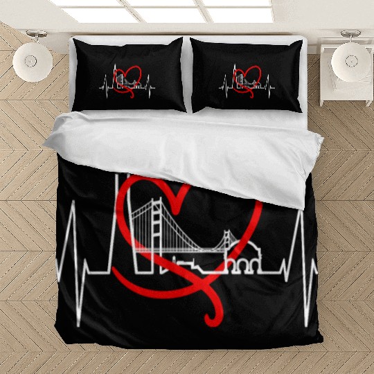 San Francisco Skyline Heartbeat California Lover Bedding Sets