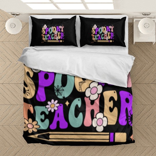 Spooky Season Retro Spooky Teacher Halloween Funny Bedding Sets
