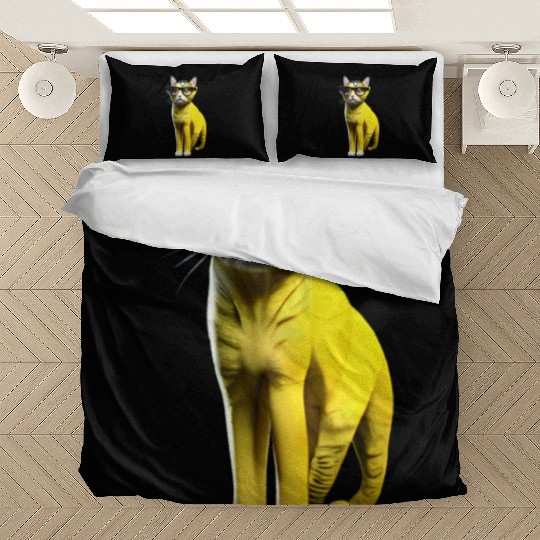 Yellow cute cat character _ cat’s sticker. Bedding Sets