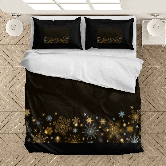 Elegant Snowflakes Black Gold Silver Bedding Sets