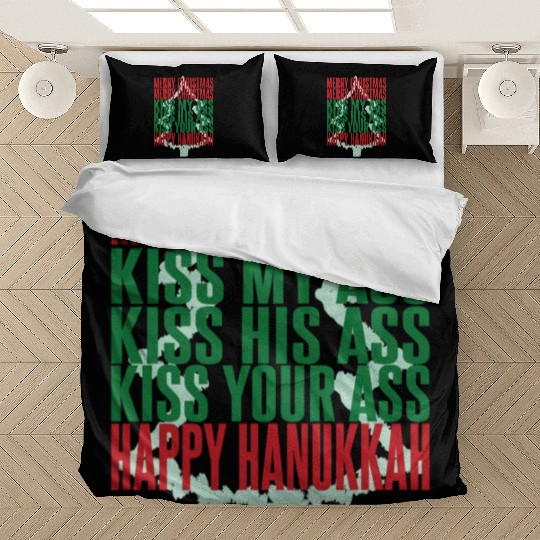 Merry Christmas Kiss My Ass Funny Hanukkah Tree Bedding Sets