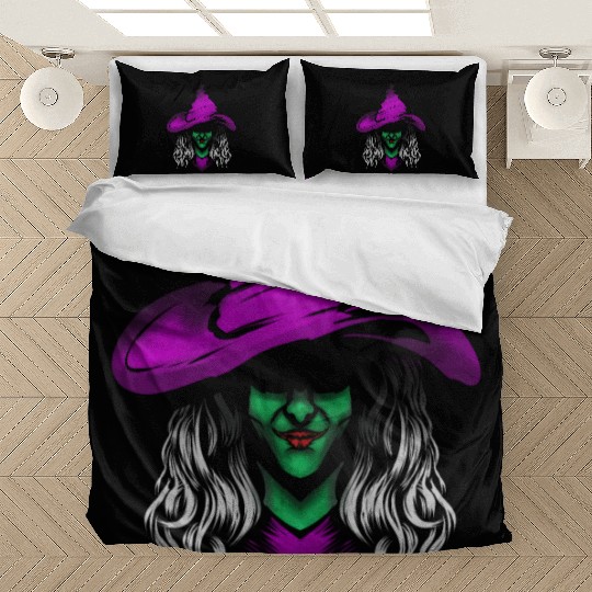 Evil Witch With Green Skin And Purple Hat For Bedding Sets