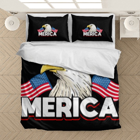Merica Bald Eagle US Flag Independence Bedding Sets