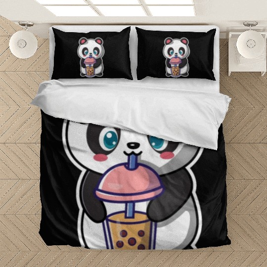 Panda Bear Boba Milk Tea Funny Bubble Tea Lovers Bedding Sets