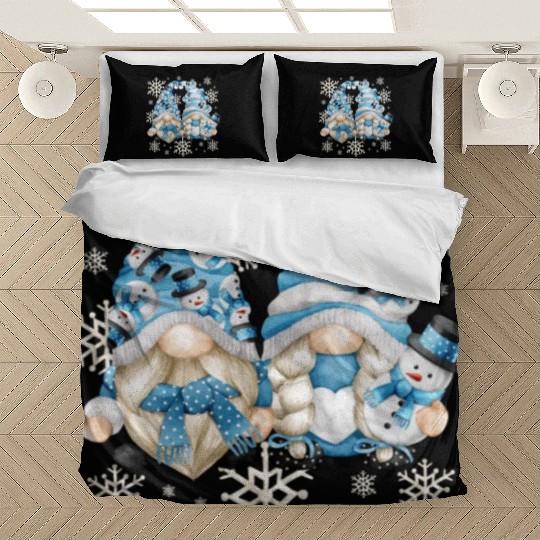 Funny Snowman Gnomies With Snowflakes Cute Winter Bedding Sets