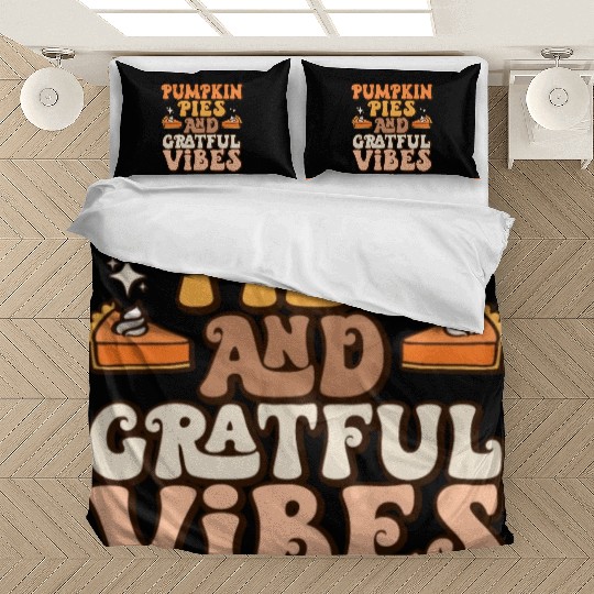 Retro Pumpkin Pies Grateful Vibes Thanksgiving Bedding Sets