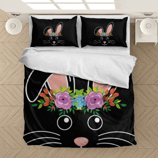 Cute Bunny Hairdress Flowers Women Girls Easter Bedding Sets