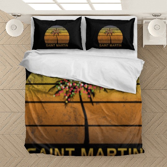 Retro Saint Martin Christmas Family Vacation Bedding Sets