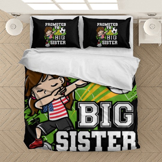 Promoted To Big Sister Soccer Player American Flag Bedding Sets