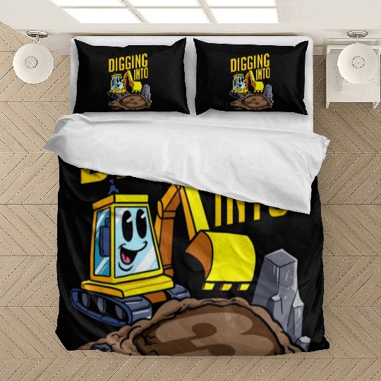 Excavator Driver Digging Into 3 Birthday Excavator Bedding Sets