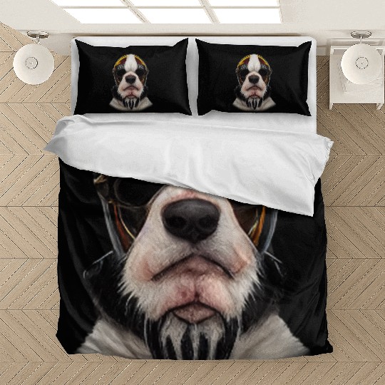 Biker Saint Bernards dog portrait motorcycle Bedding Sets