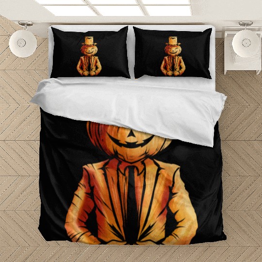 Realistic Jack O Lantern Pumpkin Man In Suit Bedding Sets