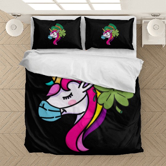 Toddler Girls St Patricks Day Rainbow Unicorn Face Bedding Sets