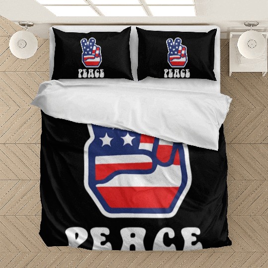 Womens Peace Sign US Flag Stars Stripes Hippie Bedding Sets