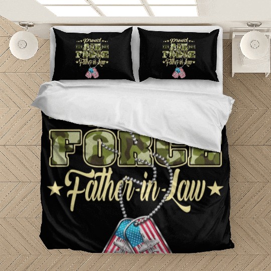 Proud Air Force Father In Law US Flag Dog Tags Bedding Sets