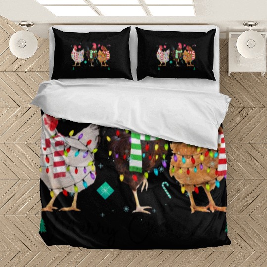 Merry Christmas Funny Chicken With Christmas Light Bedding Sets