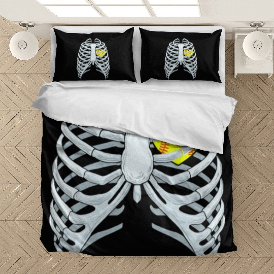 Funny Softbal Heart Skeleton Rib Cage Halloween Bedding Sets