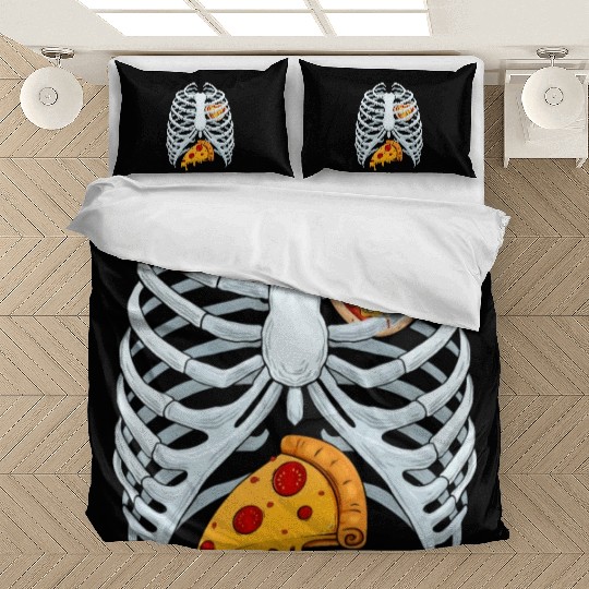 Funny PIzza Skeleton Rib Cage Halloween Costume Bedding Sets