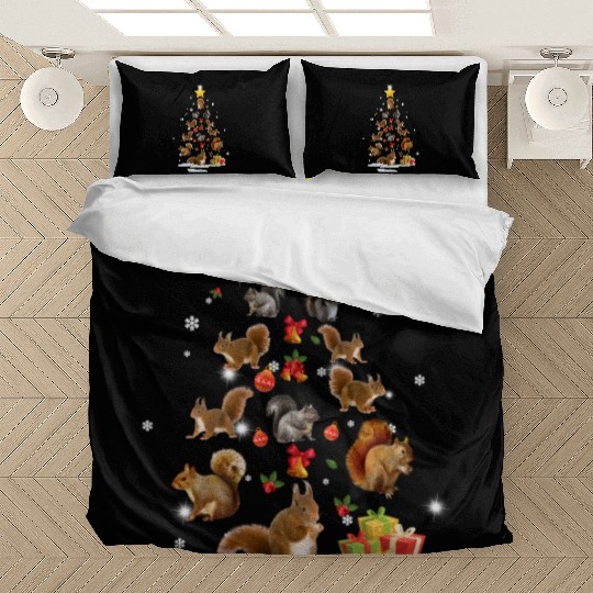 Squirrel Christmas Tree Squirrel Xmas Funny Gift Bedding Sets