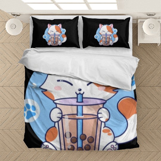 Cat Boba Tea Bubble Tea Kawaii Anime Japanese Neko Bedding Sets