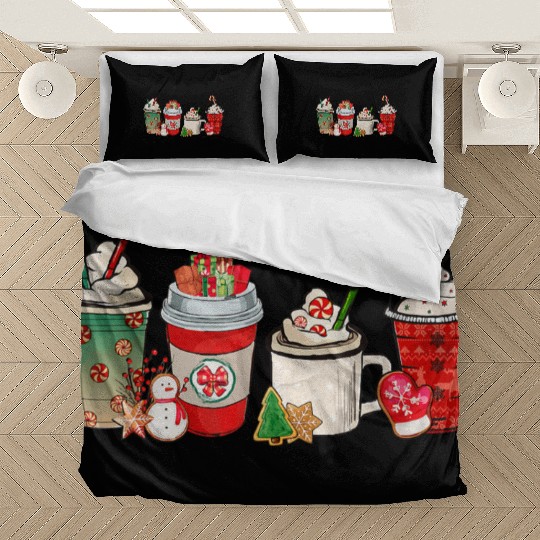 Merry Christmas Coffee Snowman Latte Peppermint Bedding Sets