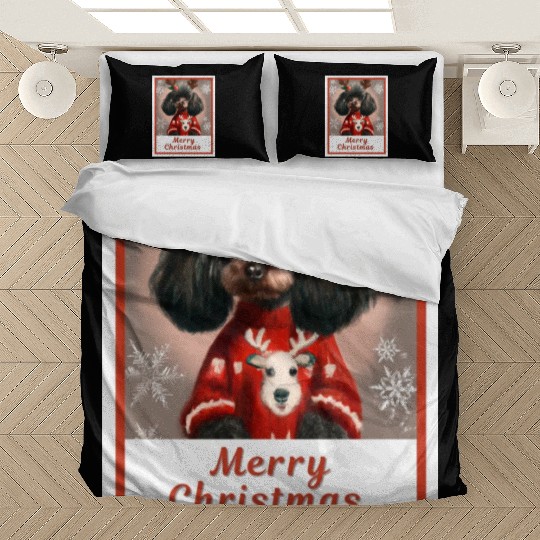 Cute doggy (black miniature poodle) in a festive Bedding Sets
