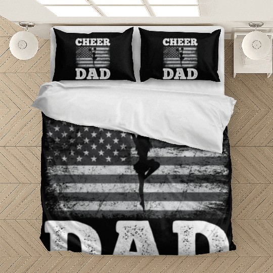 Cheer Dad American Flag Vintage Funny Cheerleader Bedding Sets