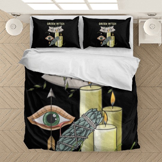 Retro Green Witch World Halloween Bedding Sets