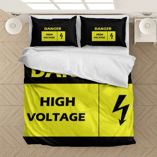 Danger Electrical Hazard Yellow warning Label Bedding Sets