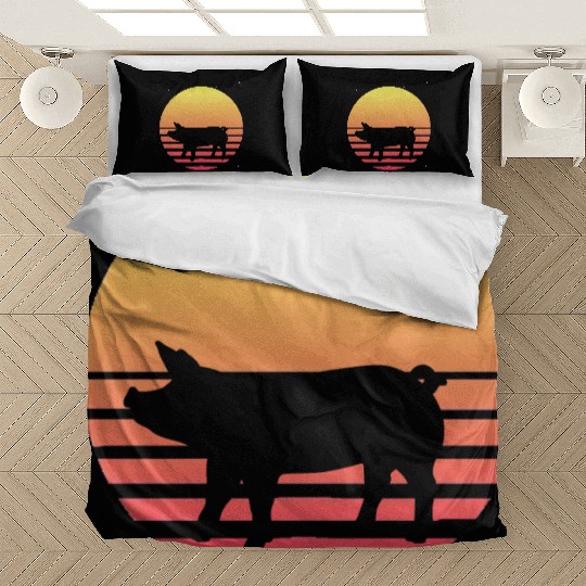 Farm Animal Lover Farmer Gift Retro Vaporwave Pig Bedding Sets