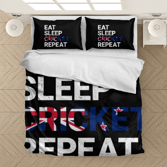 Eat Sleep Cricket Repeat NZ Flag Sports Gift Bedding Sets
