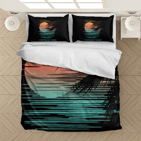 Artistic Manhattan Beach California Palm Tree Bedding Sets