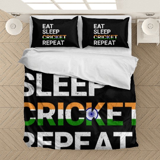 Eat Sleep Cricket Repeat IND Flag Sports Gift Bedding Sets