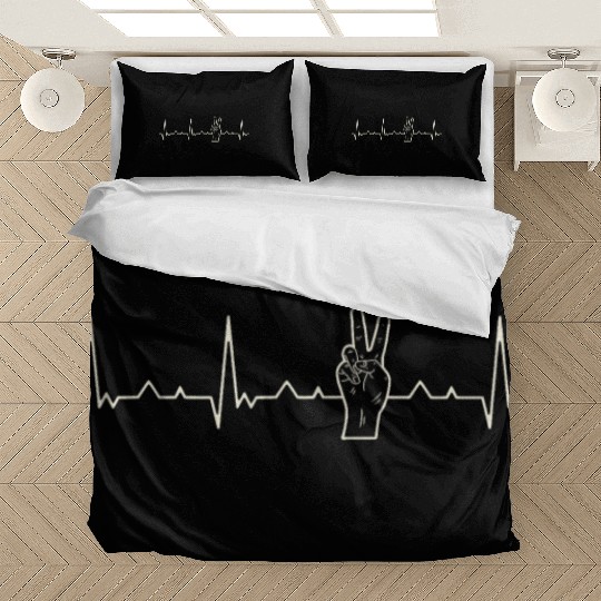 Hand Peace Symbol. Heart. Love. EKG. Pulse. Beat. Bedding Sets