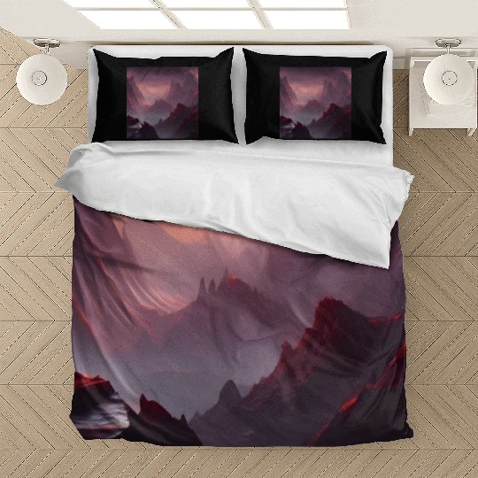 Lonely Red Mountains on an Alien Planet Abstract Bedding Sets