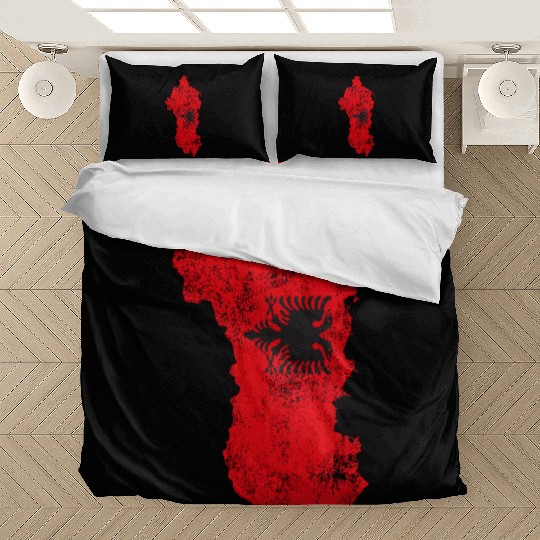 Albania Flag Country Outline Shape Bedding Sets