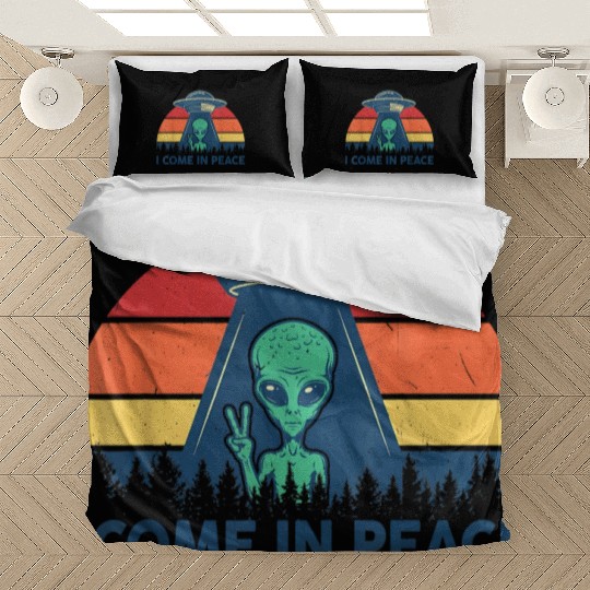 I Come In Peace Green Alien Funny UFO Bedding Sets