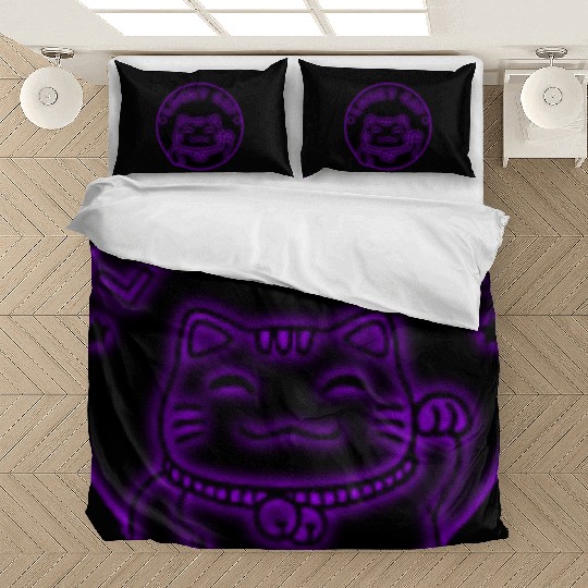 Purple neon lucky cat Bedding Sets