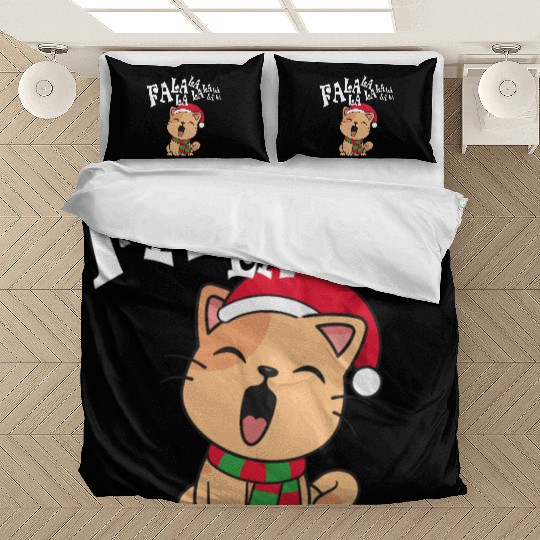 Cute Christmas Cat Singing Fa la la la Song Bedding Sets
