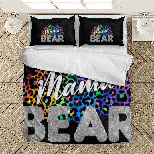 Mama Bear Leopard Silver Glitter Bedding Sets