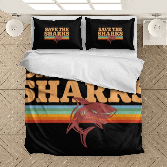Retro Vintage Shark Save The Sharks Awareness Bedding Sets