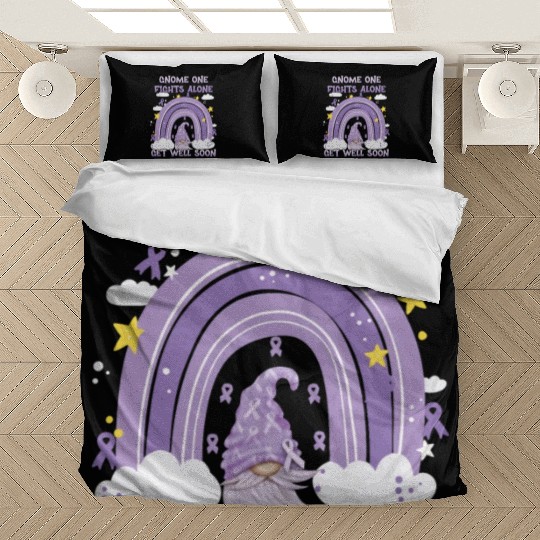 Gnome One Fights Alone Lavender Cancer Bedding Sets