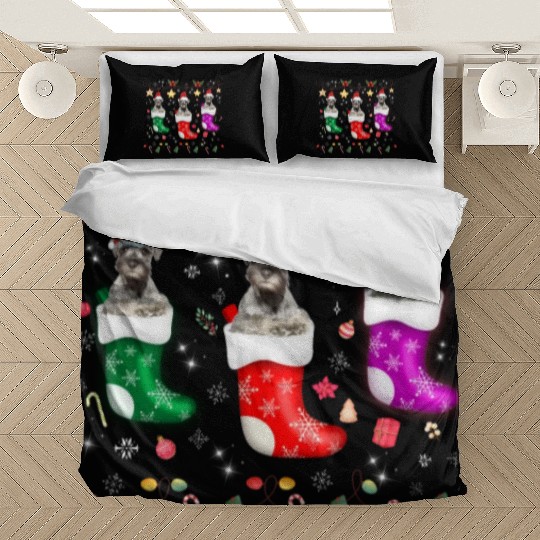 Miniature Schnauzer Christmas Lights Funny Xmas Bedding Sets