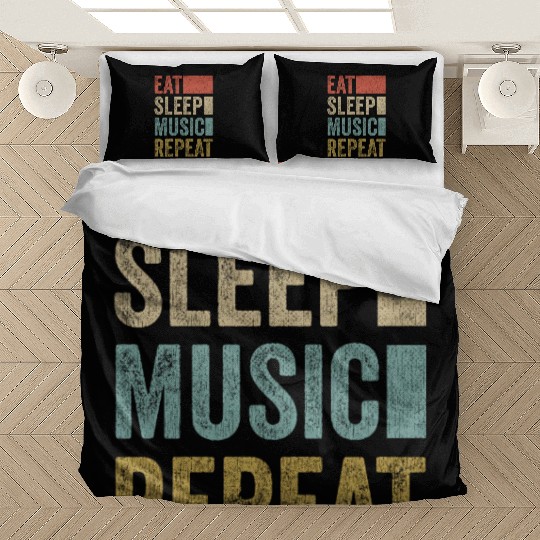 Retro 70s 80s Eat Sleep Music Repeat Vintage Music Bedding Sets