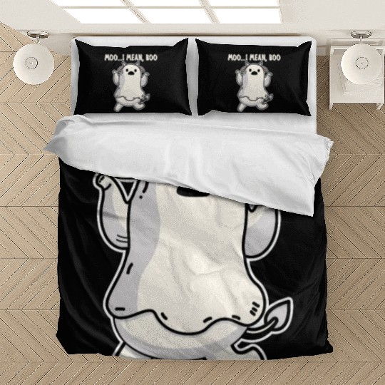 Ghost Cow Moo I Mean Boo Funny Quote Pumpkin Hallo Bedding Sets